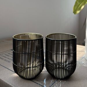Crate&Barrel Black and Gold Wire Lantern Votive Set (2)